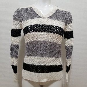 Justice sweater 14 striped metallic weave open knit hooded pullover side split
